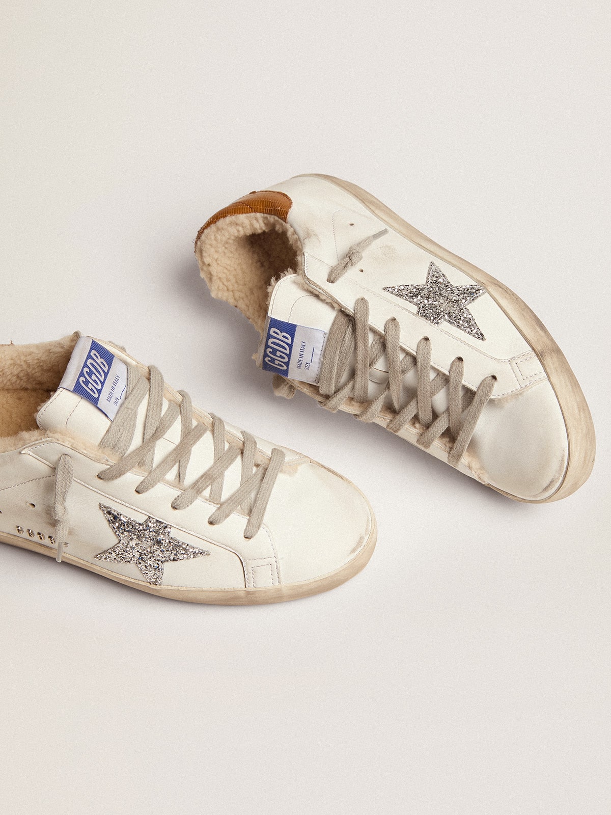 Women's Super-Star with shearling lining and silver glitter star| Golden Goose
