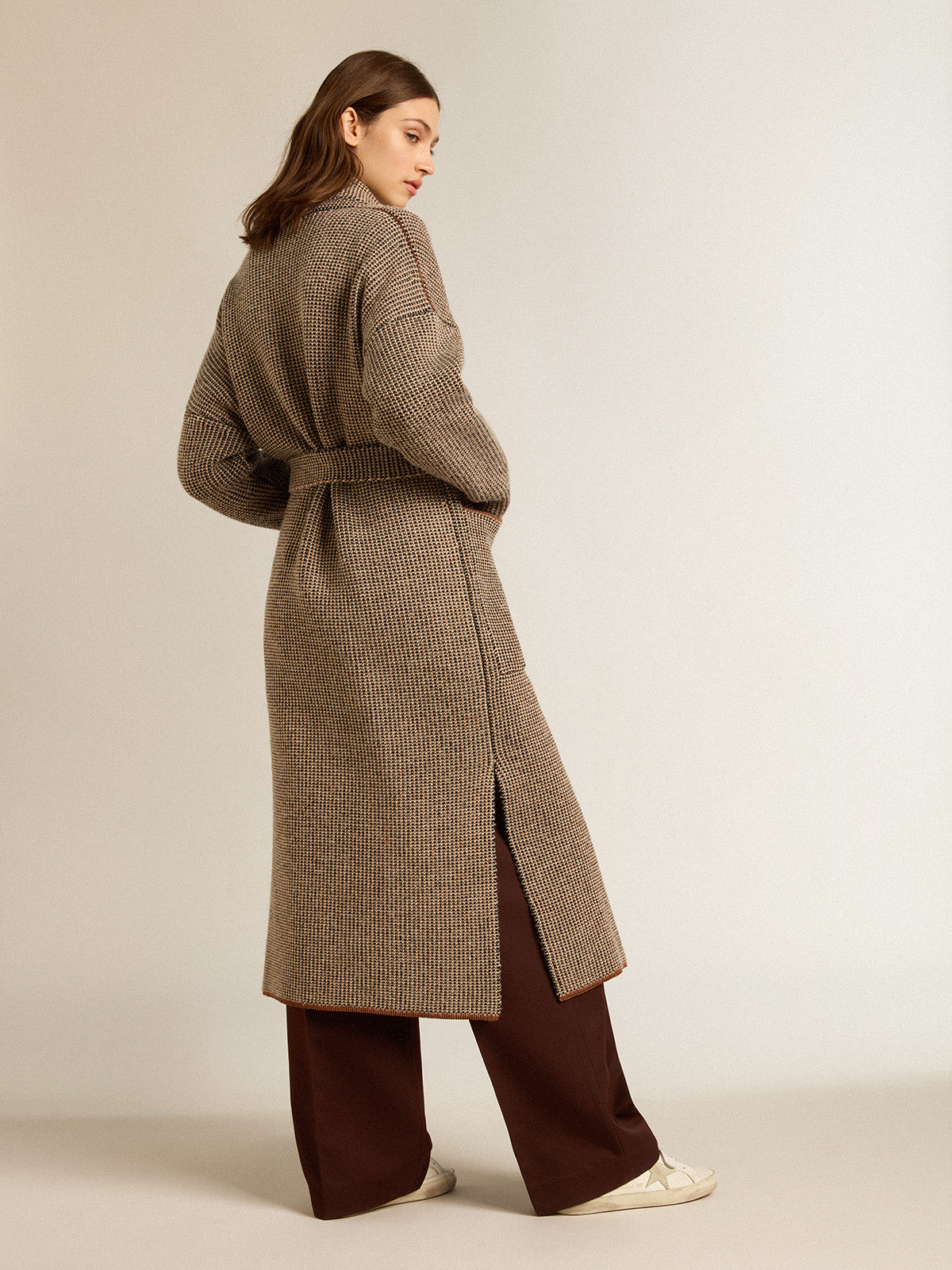 Long brown cardigan with belt| Golden Goose