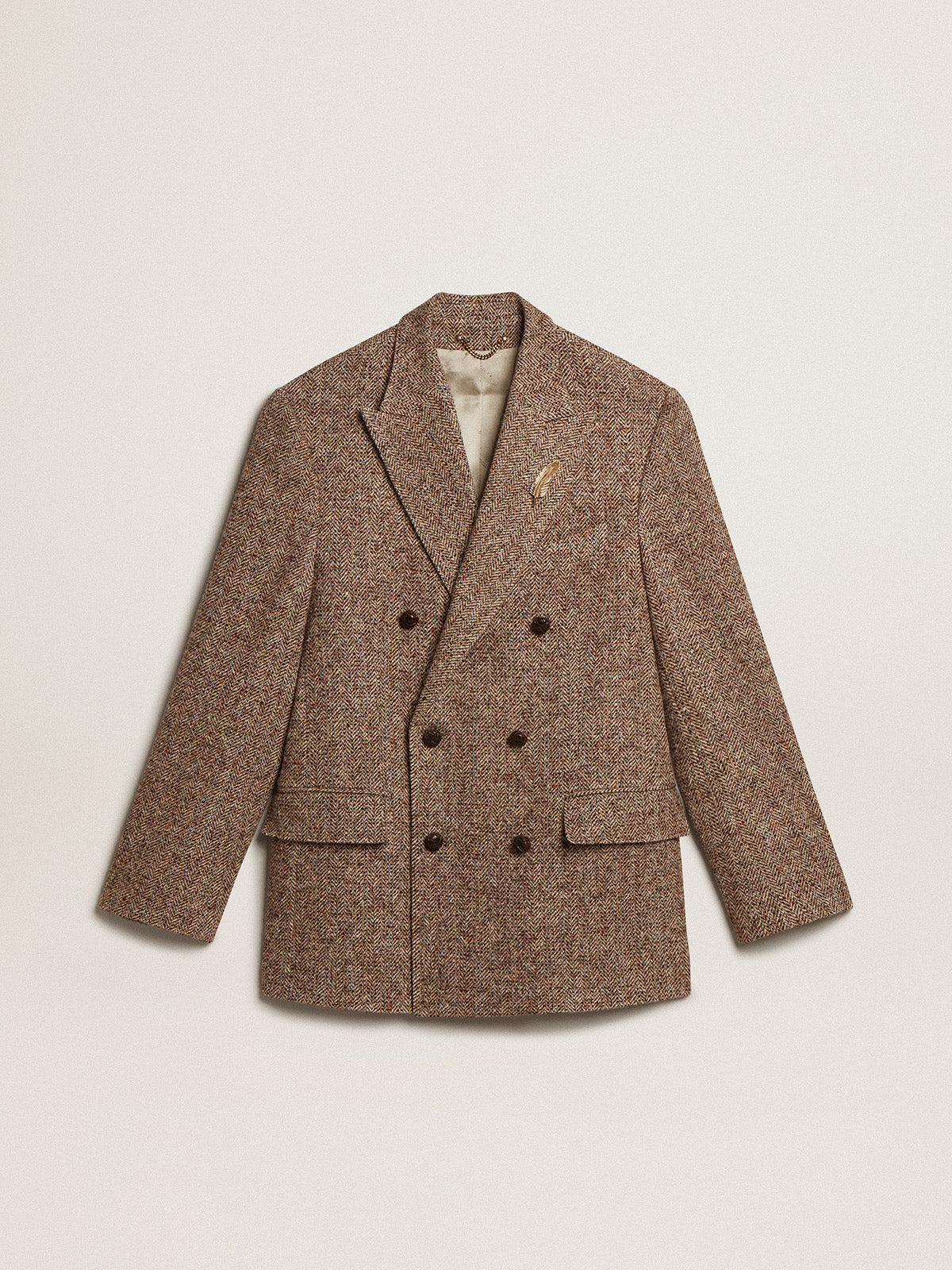 Men's brown double-breasted blazer with button fastening| Golden Goose
