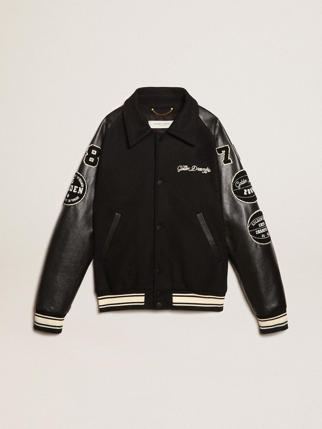Black wool bomber jacket with patch| Golden Goose