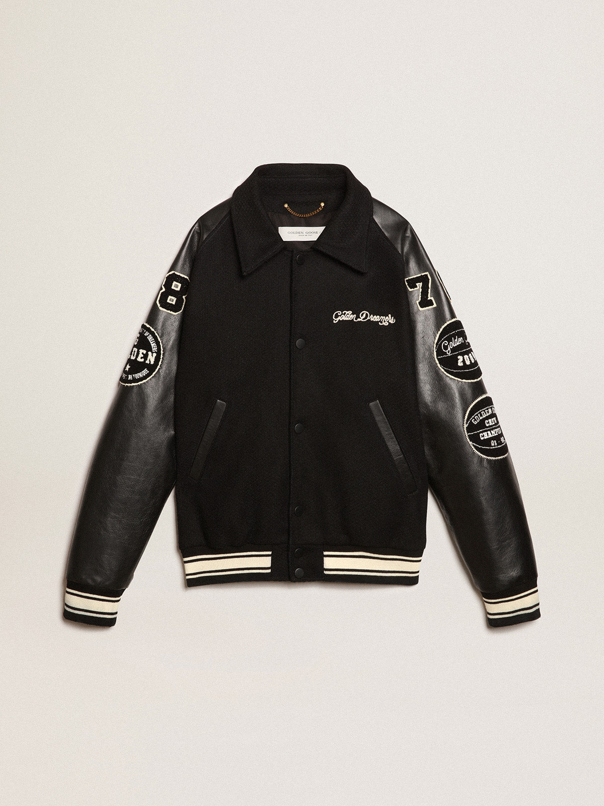Black wool bomber jacket with patch| Golden Goose