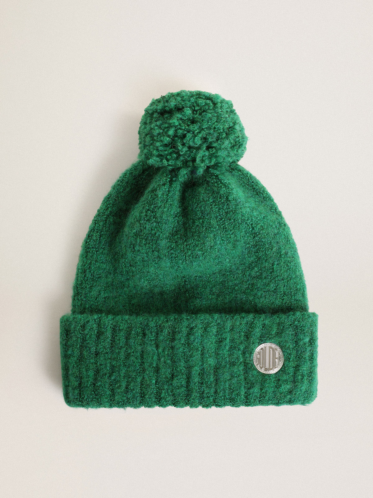 Journey Collection green wool beanie with pompom| Golden Goose