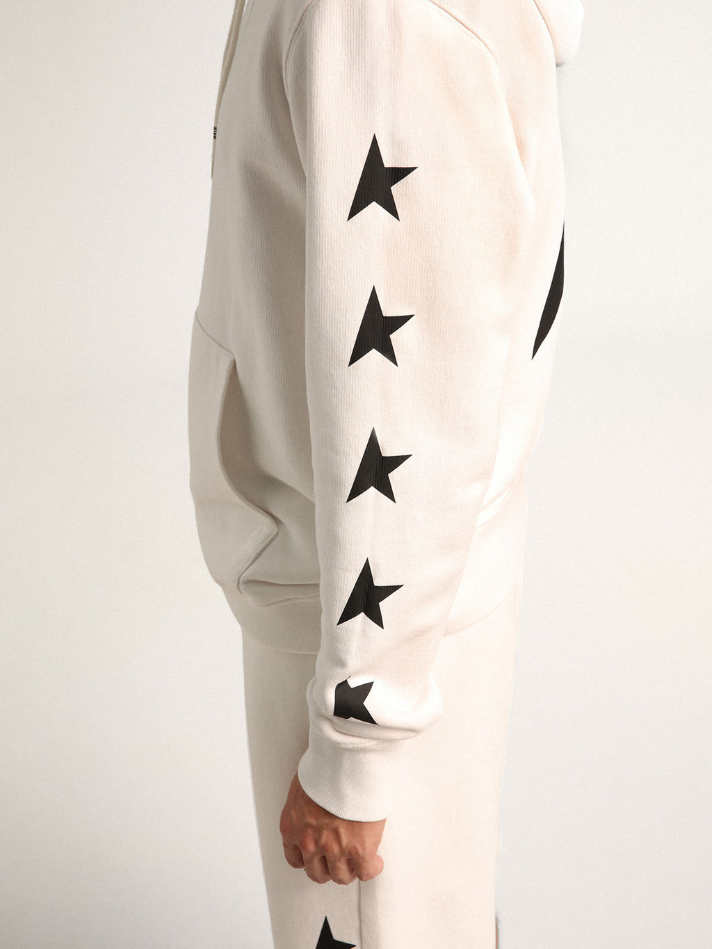 Alighiero Star Collection hooded sweatshirt in vintage white with contrasting black stars| Golden Goose
