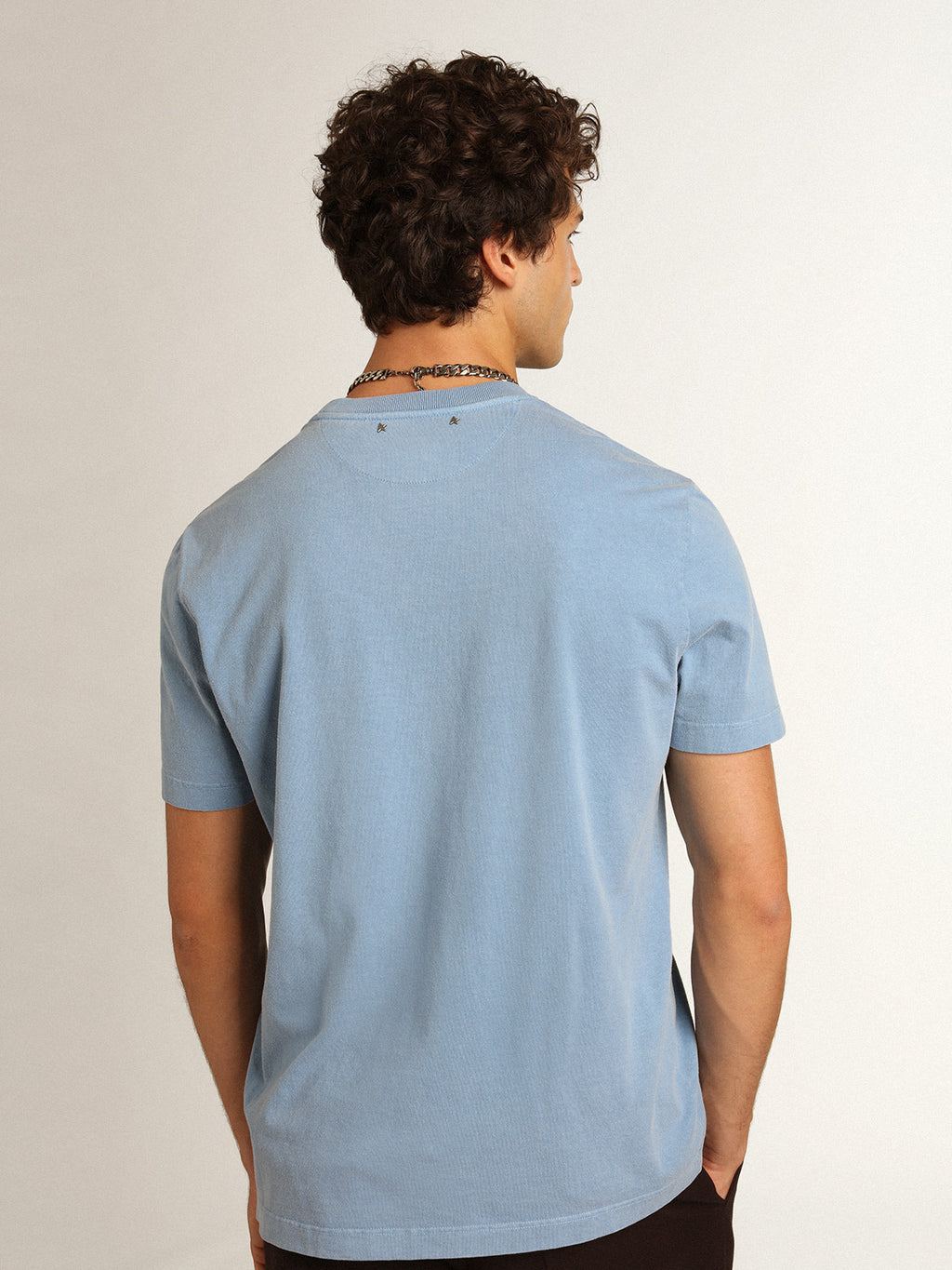 Women's harbor blue T-shirt with print on the front| Golden Goose