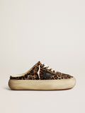 Women's Space-Star Sabot in leopard print pony skin with black star| Golden Goose