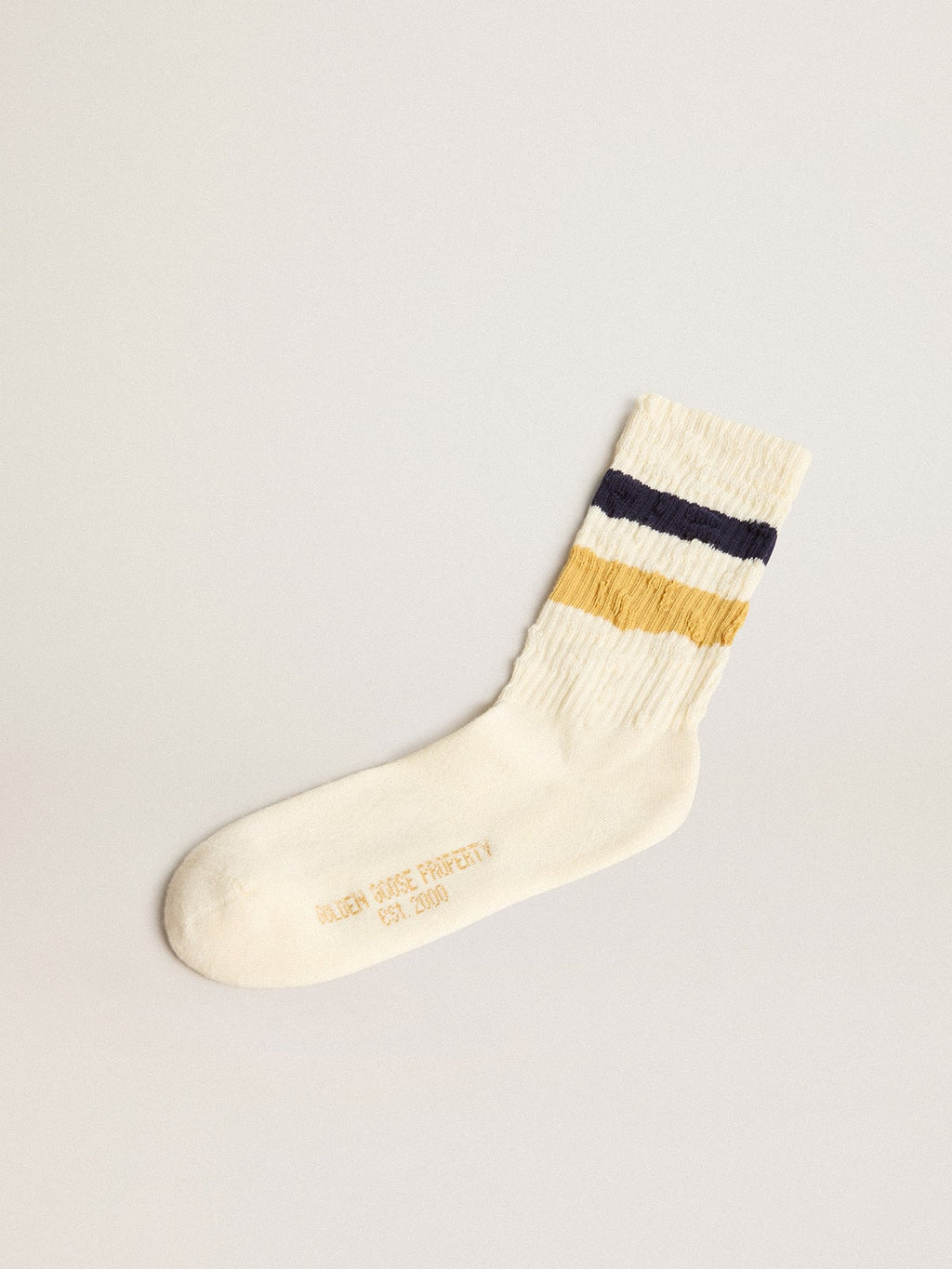 Aged-white socks with distressed details and two-tone stripes| Golden Goose