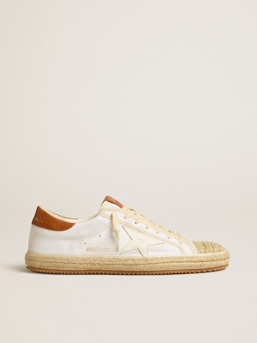 Women's Super-Star LTD in canvas with white leather star and raffia toe| Golden Goose