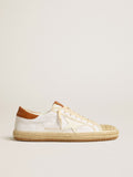 Women's Super-Star LTD in canvas with white leather star and raffia toe| Golden Goose
