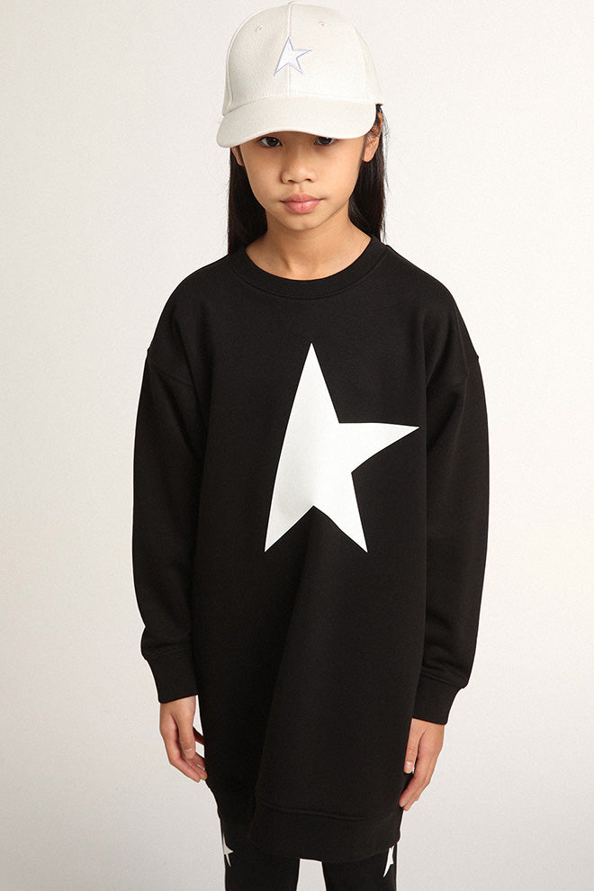 Girls' black sweatshirt dress with white star| Golden Goose