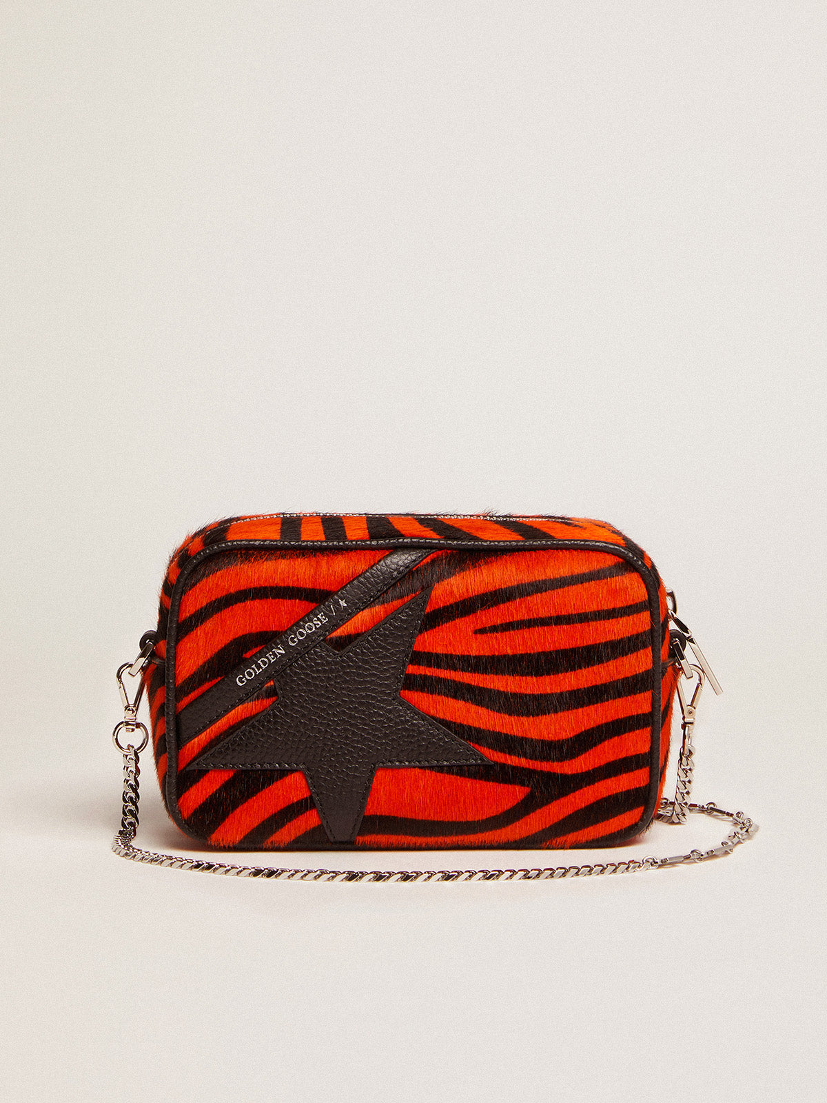 Women's Mini Star Bag in orange tiger print pony skin with black star| Golden Goose