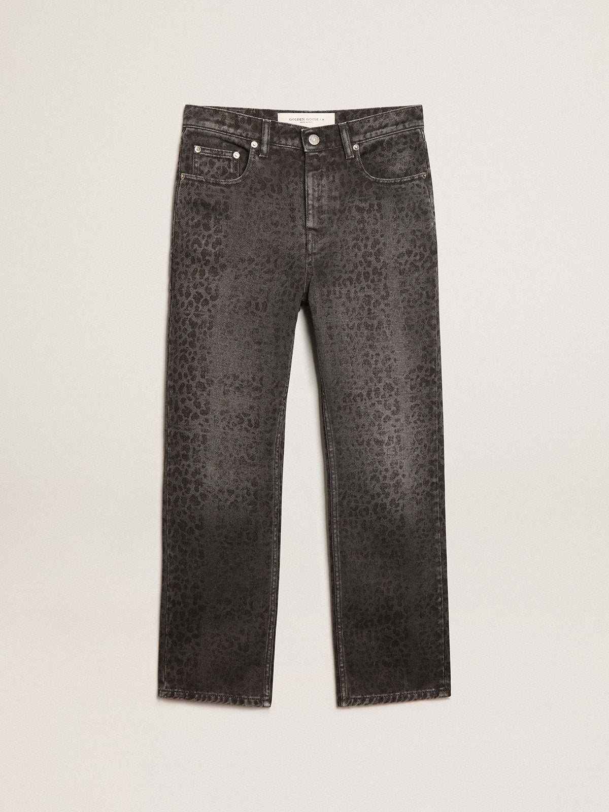 Women's gray jeans with leopard print| Golden Goose