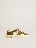 May Young in white and military green leather| Golden Goose
