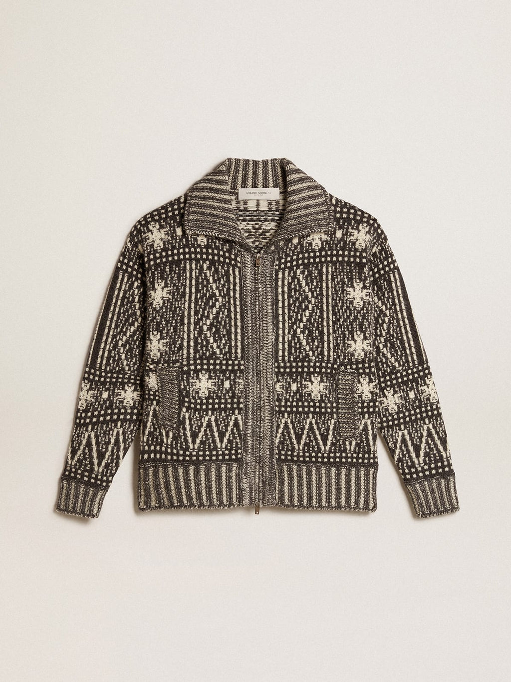 Cardigan with dark gray Fair Isle pattern| Golden Goose