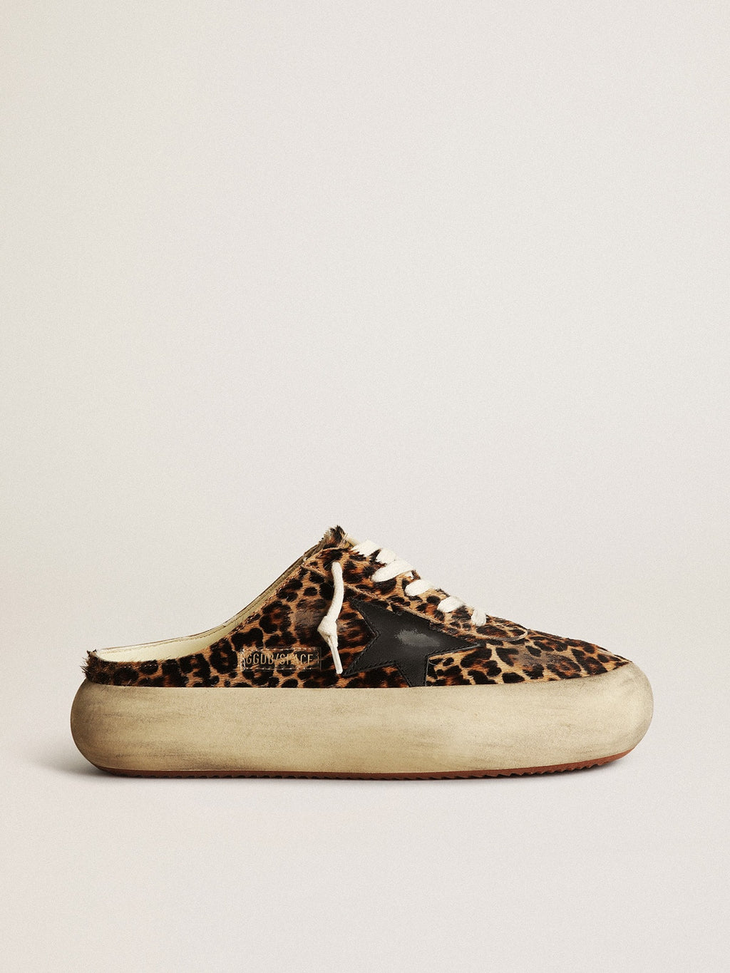 Women's Space-Star Sabot in leopard print pony skin with black star| Golden Goose