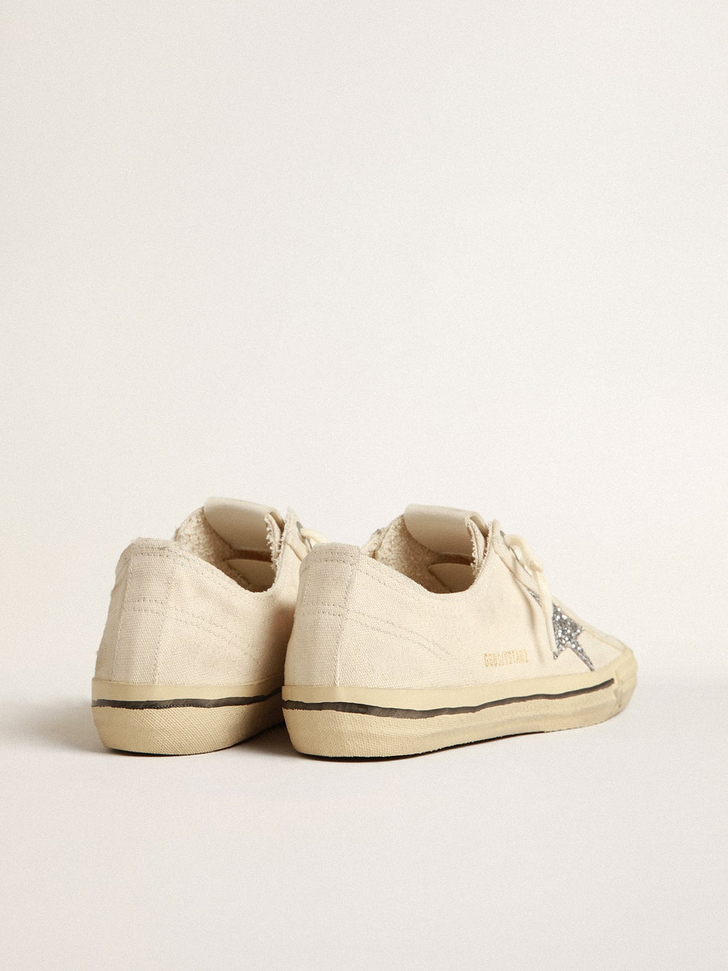 V-Star in beige canvas with a silver glitter star| Golden Goose