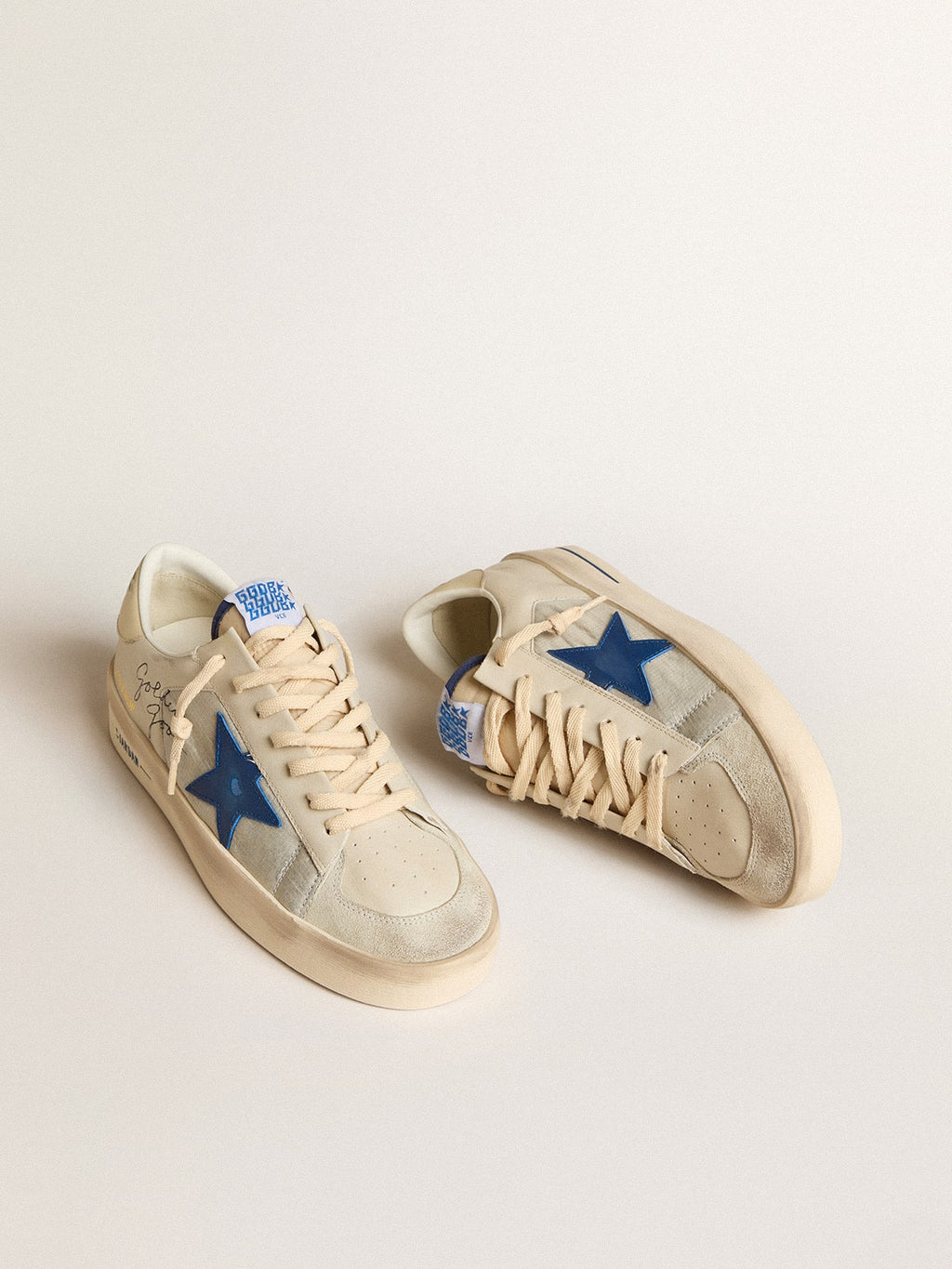 Stardan in nylon with blue leather star and ivory leather heel tab| Golden Goose