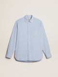 Baby-blue cotton shirt with embroidered pocket| Golden Goose