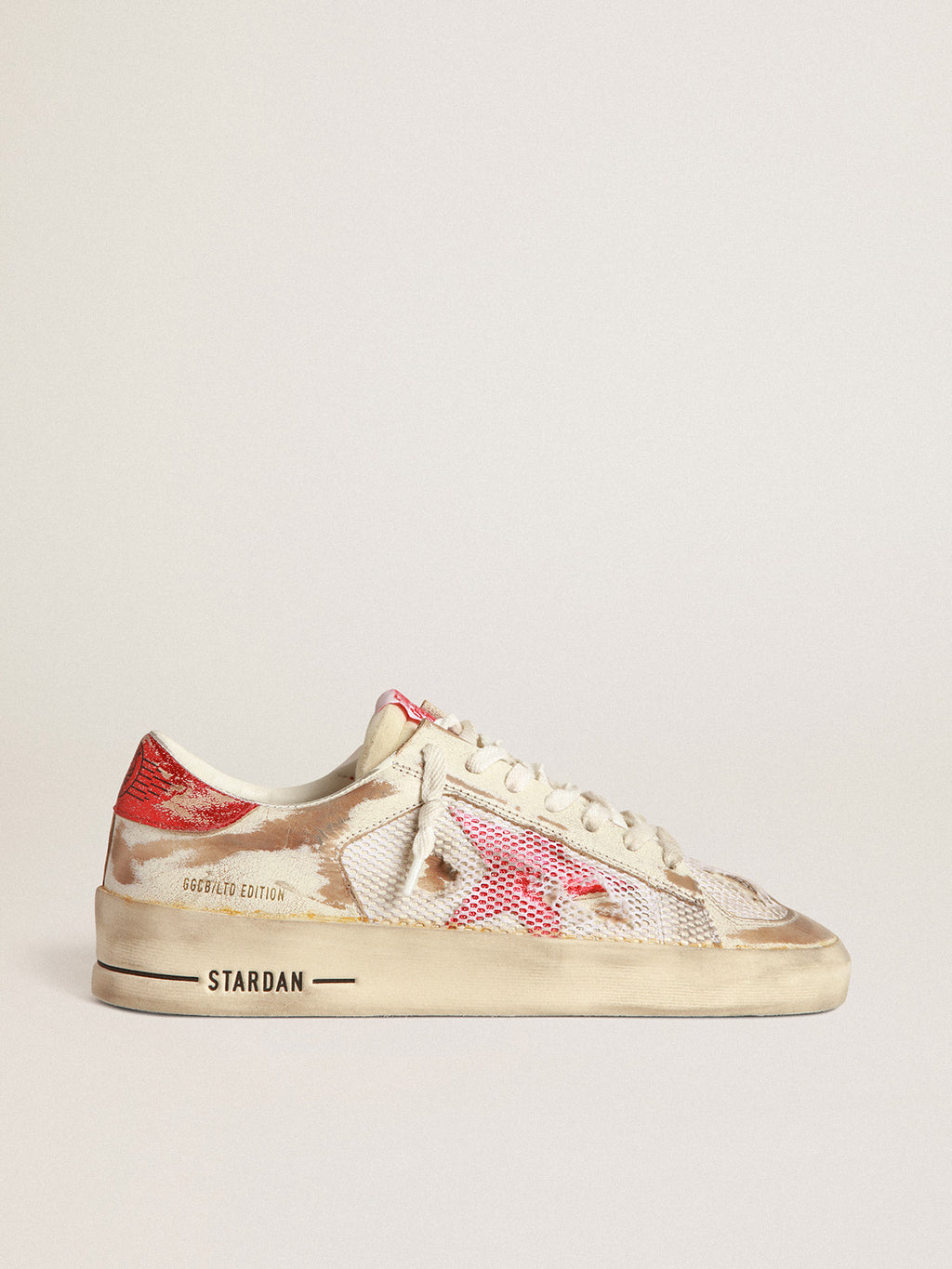 Stardan LAB sneakers in white leather and mesh with red laminated leather star| Golden Goose