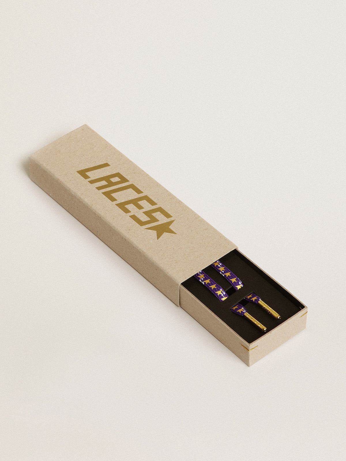 Purple laces with decorations and contrasting gold stars| Golden Goose