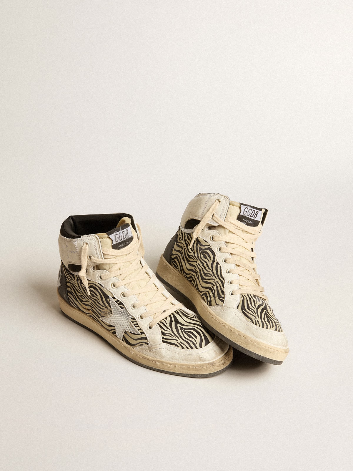 Women's Sky-Star LAB in zebra nappa with textured silver leather star| Golden Goose