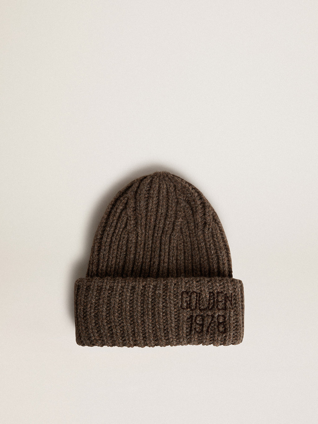 Ash brown beanie in cashmere blend wool| Golden Goose
