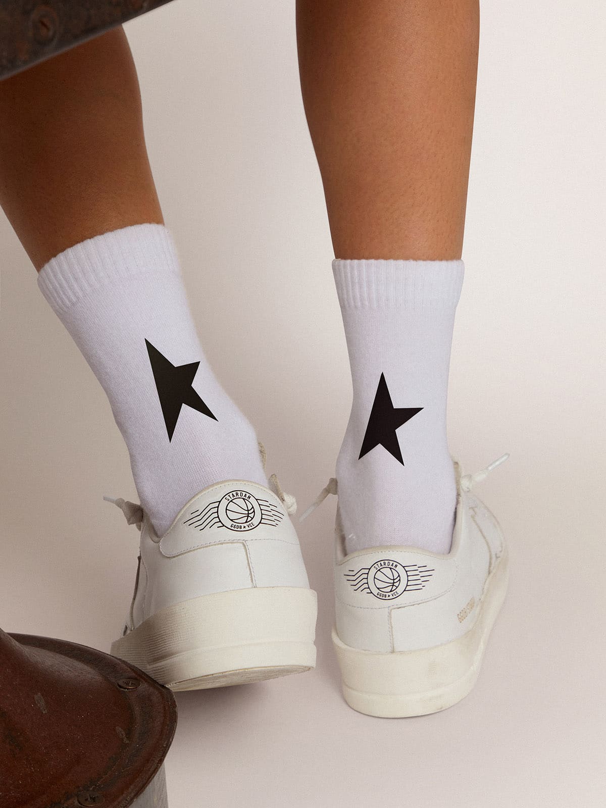 White Star Collection socks with contrasting black star| Golden Goose