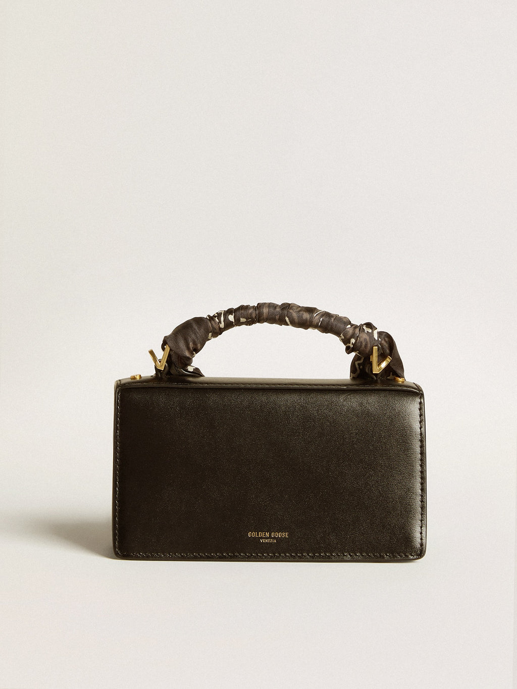 Small Venezia Bag in black boarded leather with silk scarf| Golden Goose