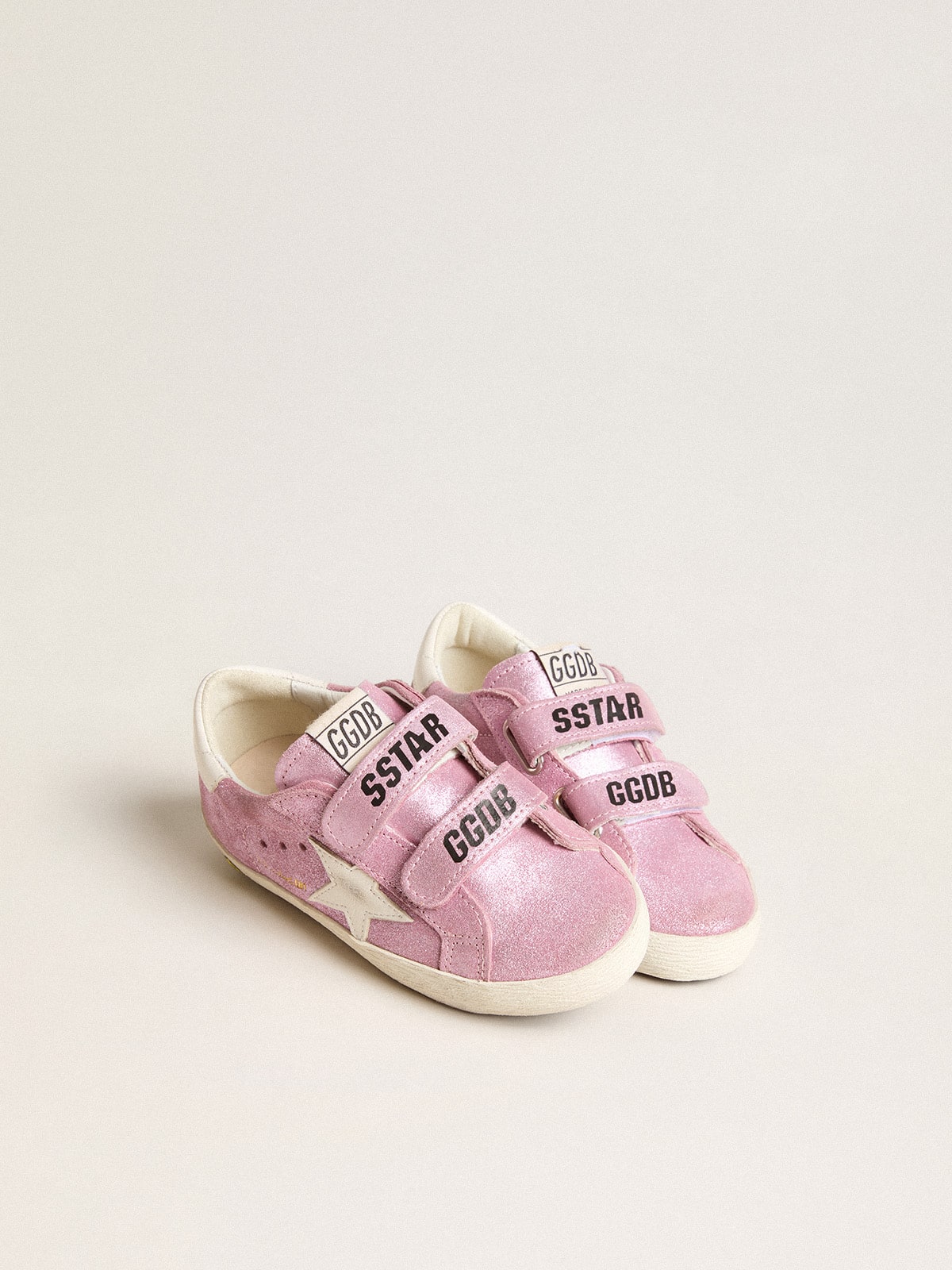 Young Old School in metallic pink suede with white leather star and heel tab| Golden Goose