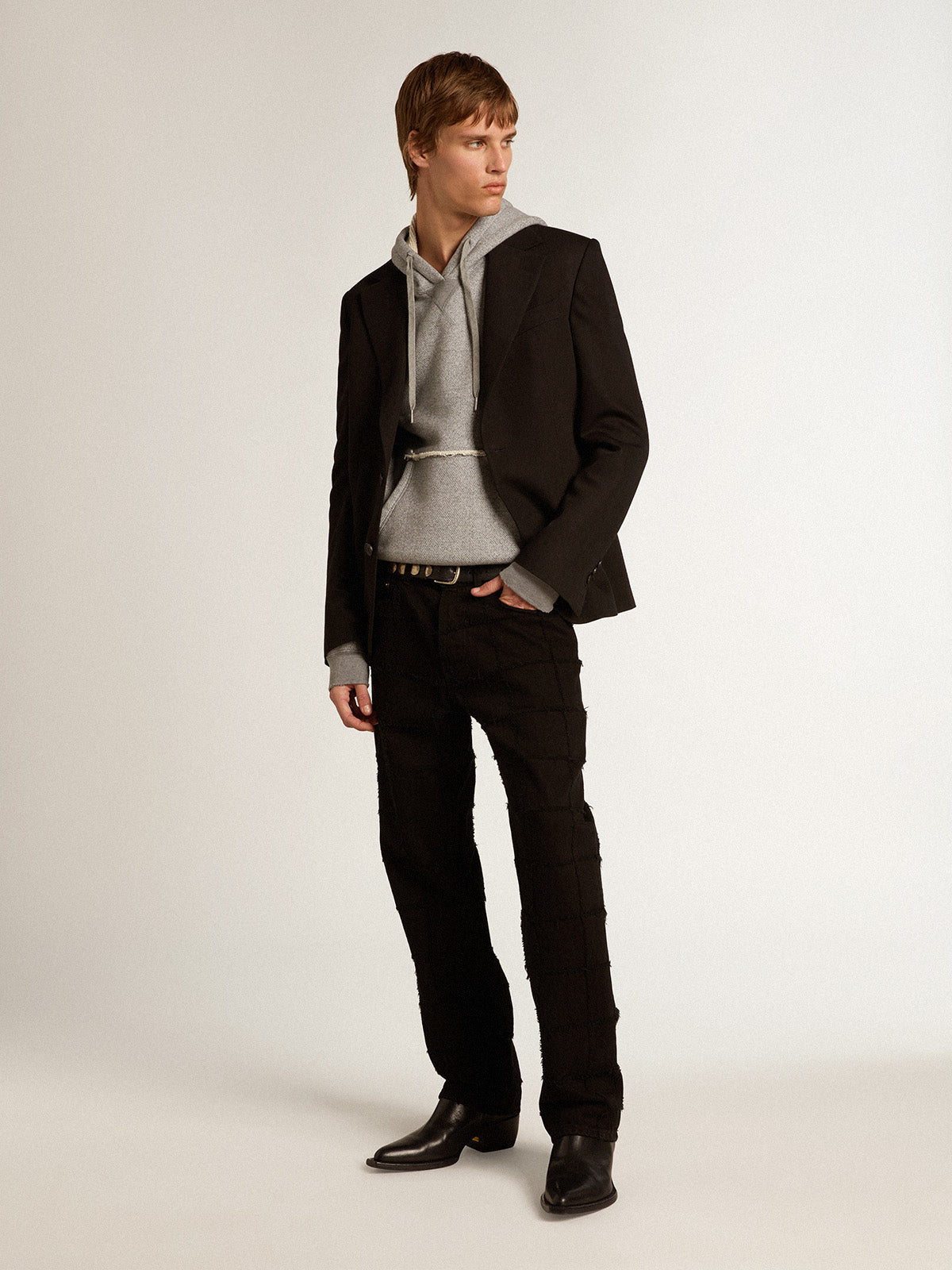 Black wool and viscose blend single-breasted blazer| Golden Goose