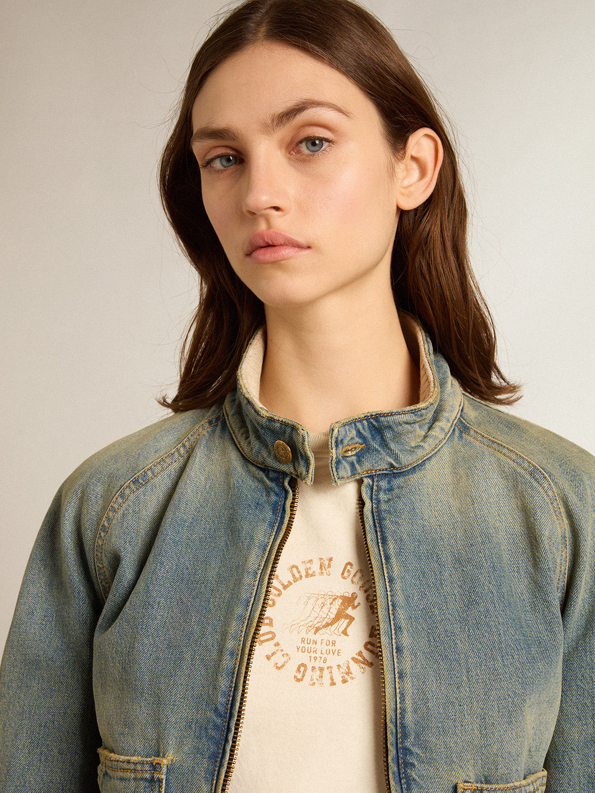 Aged white cotton T-shirt with seasonal logo| Golden Goose
