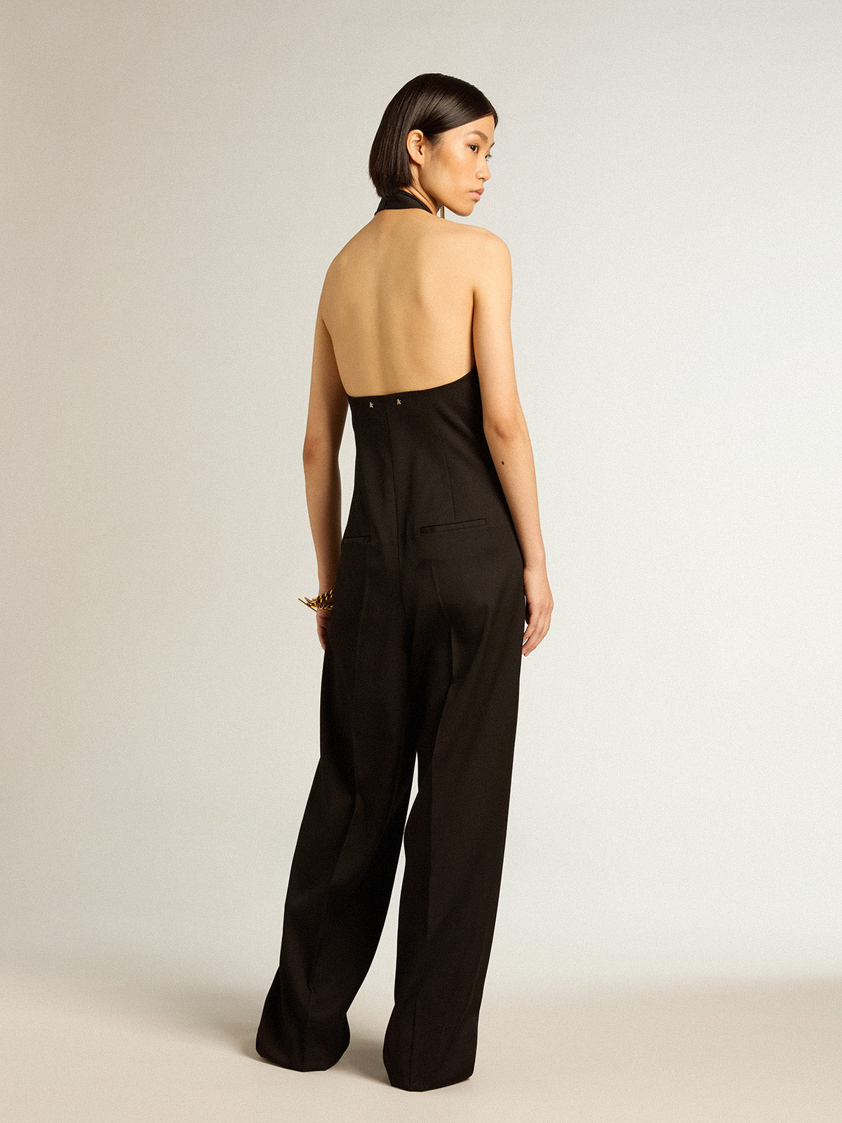 Black wool gabardine jumpsuit| Golden Goose