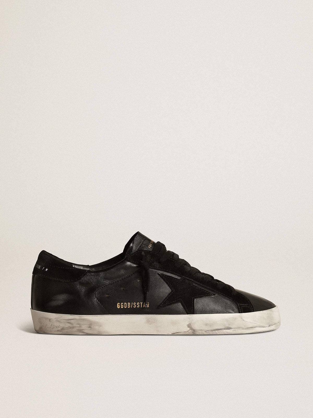 Men's Super-Star in black nappa with black suede star and heel tab| Golden Goose