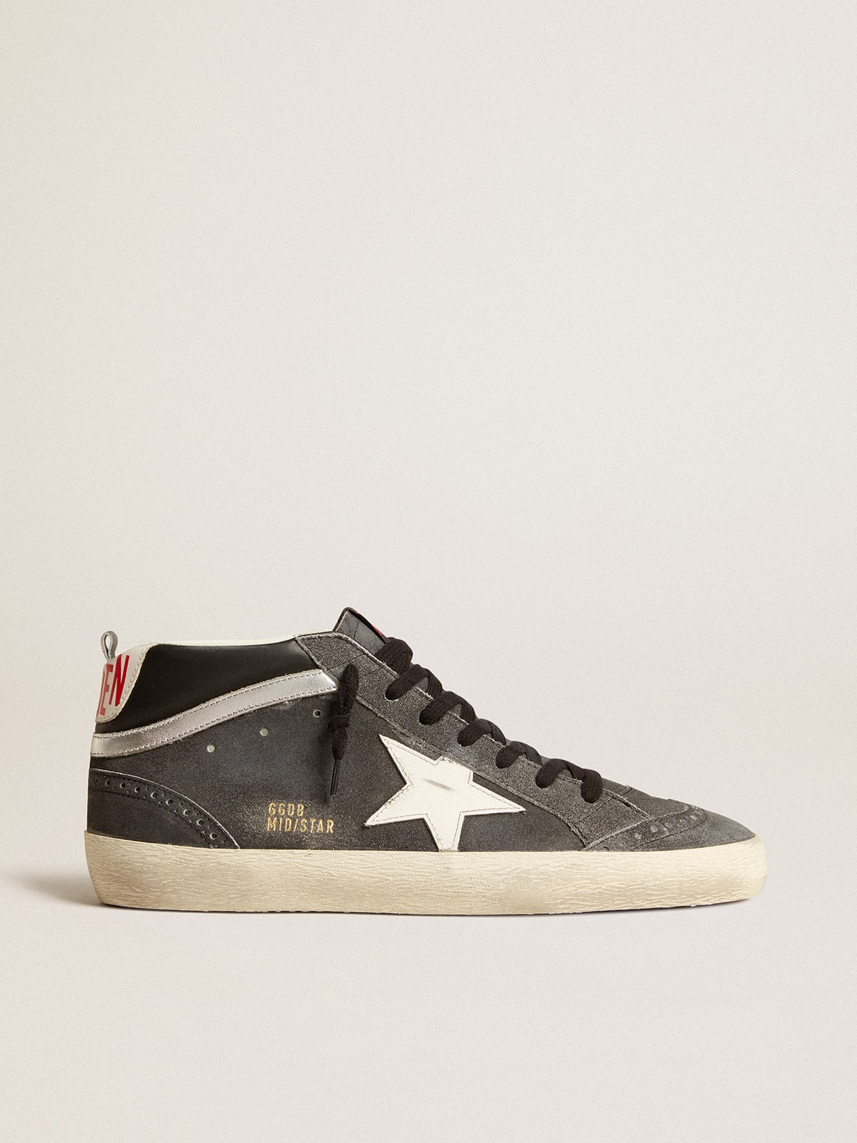 Mid Star in black suede with white leather star and silver flash| Golden Goose