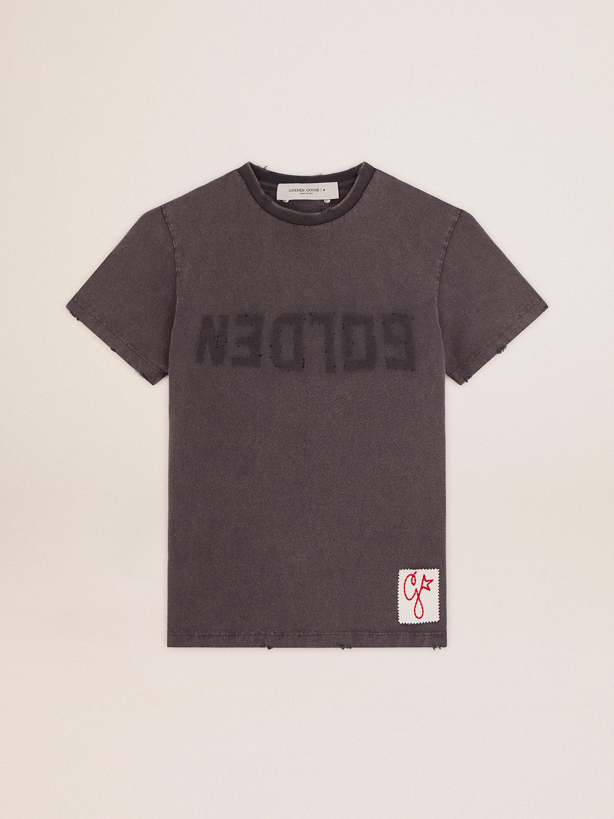 Distressed slim-fit T-shirt in anthracite gray| Golden Goose