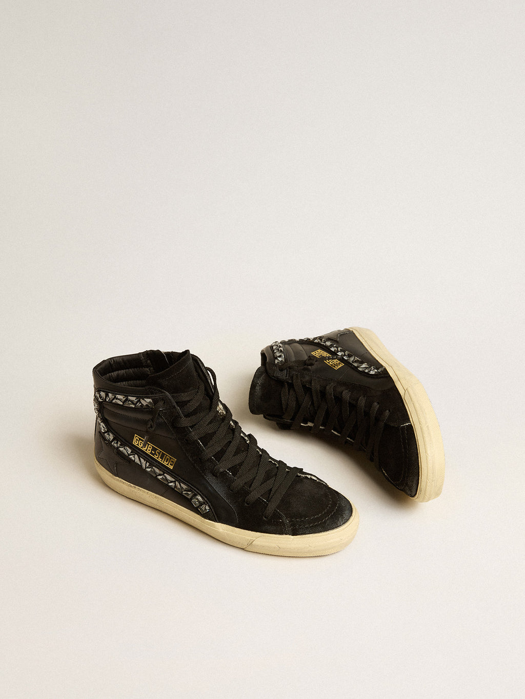 Slide in leather with black star and crystal flash| Golden Goose
