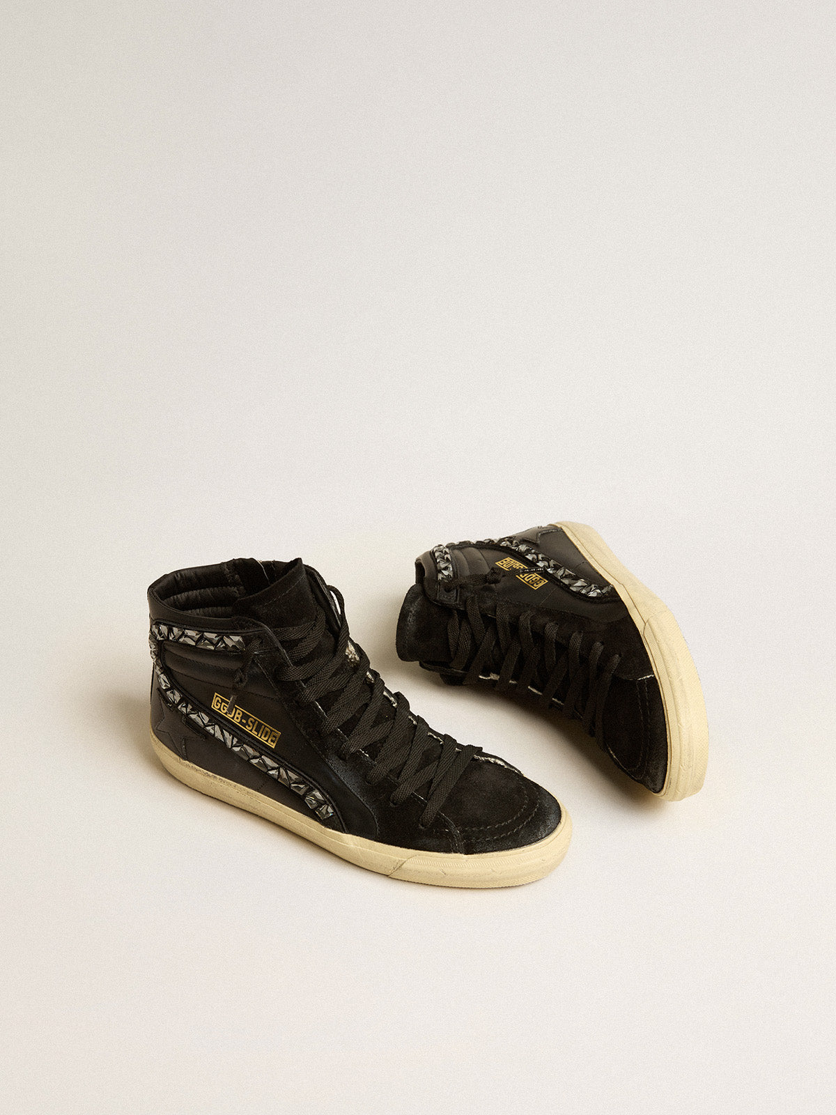 Slide in leather with black star and crystal flash| Golden Goose