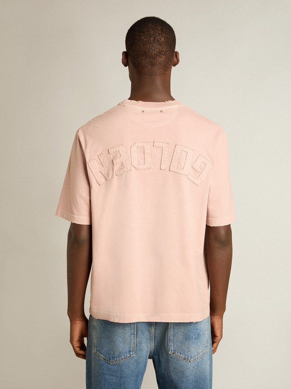 Powder-pink T-shirt with reverse logo on the back - Jersey Capsule| Golden Goose