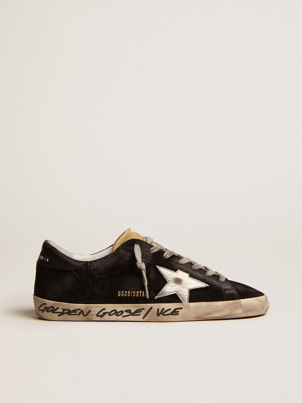 Men's Super-Star in black suede with silver laminated leather star| Golden Goose