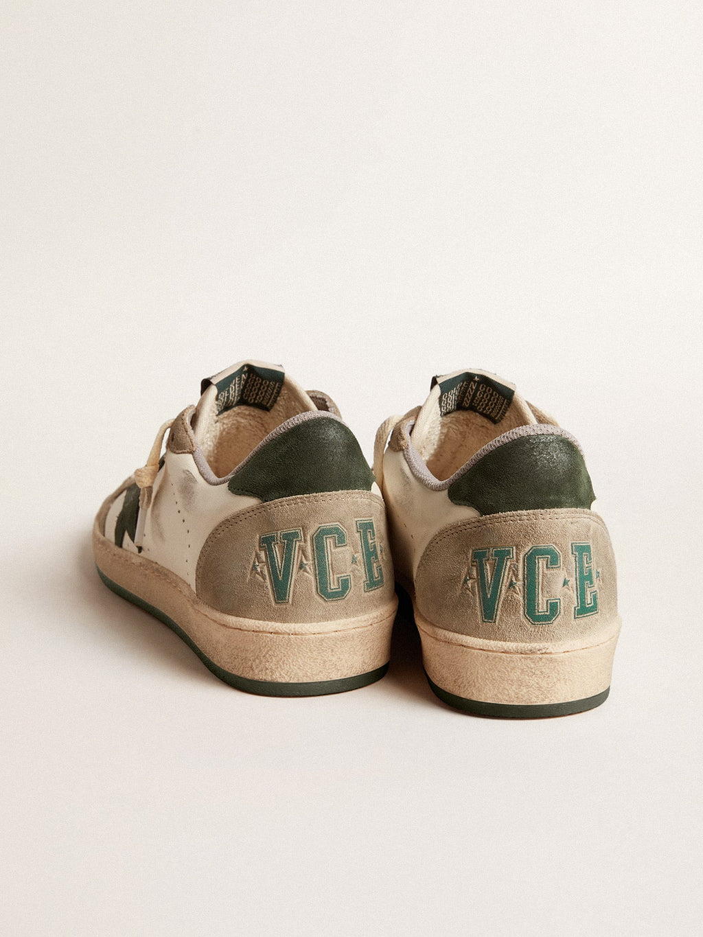 Men's Ball Star LTD in nappa with green star and dove-gray suede inserts| Golden Goose
