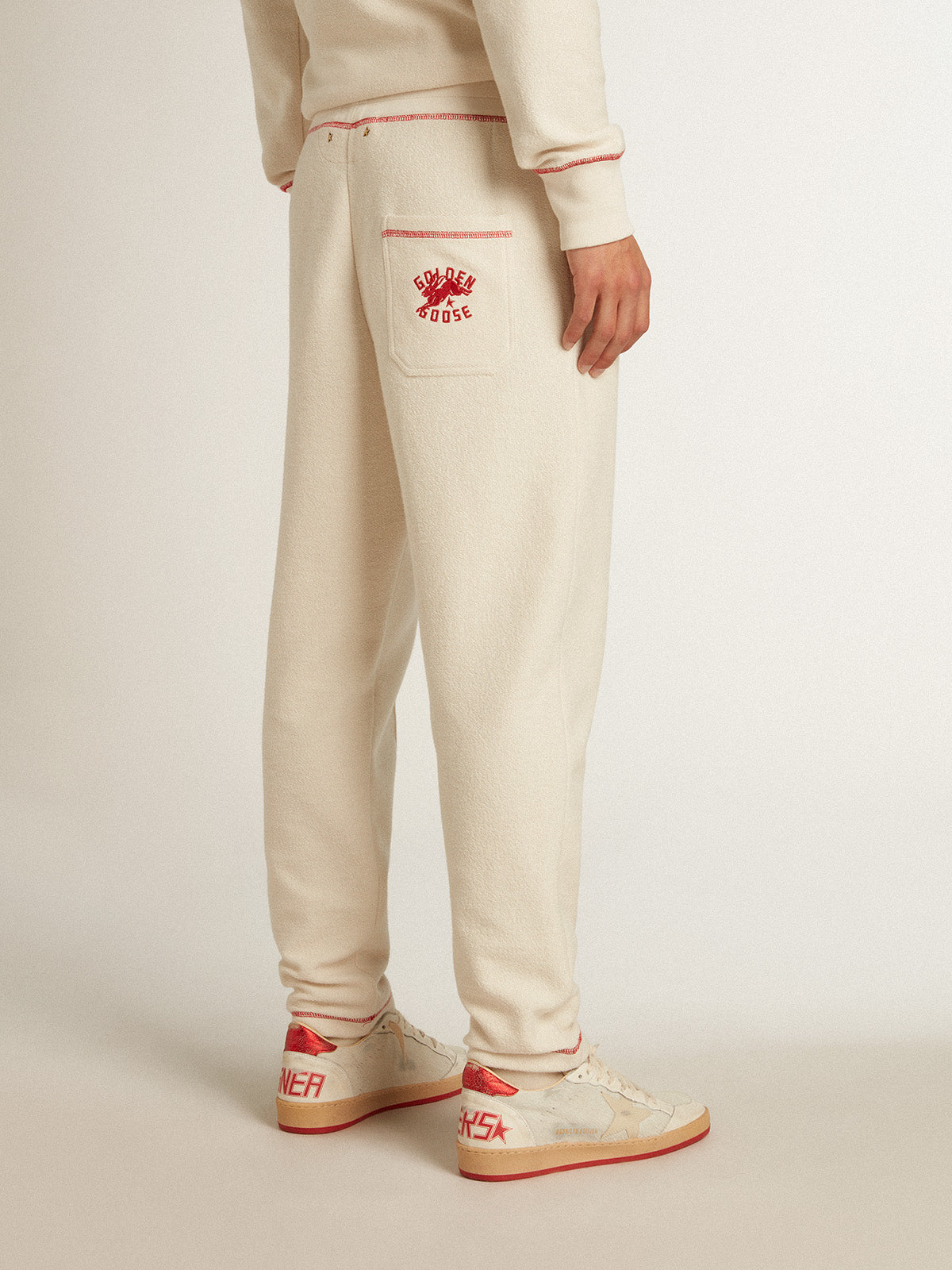 Men's heritage white joggers with CNY logo| Golden Goose