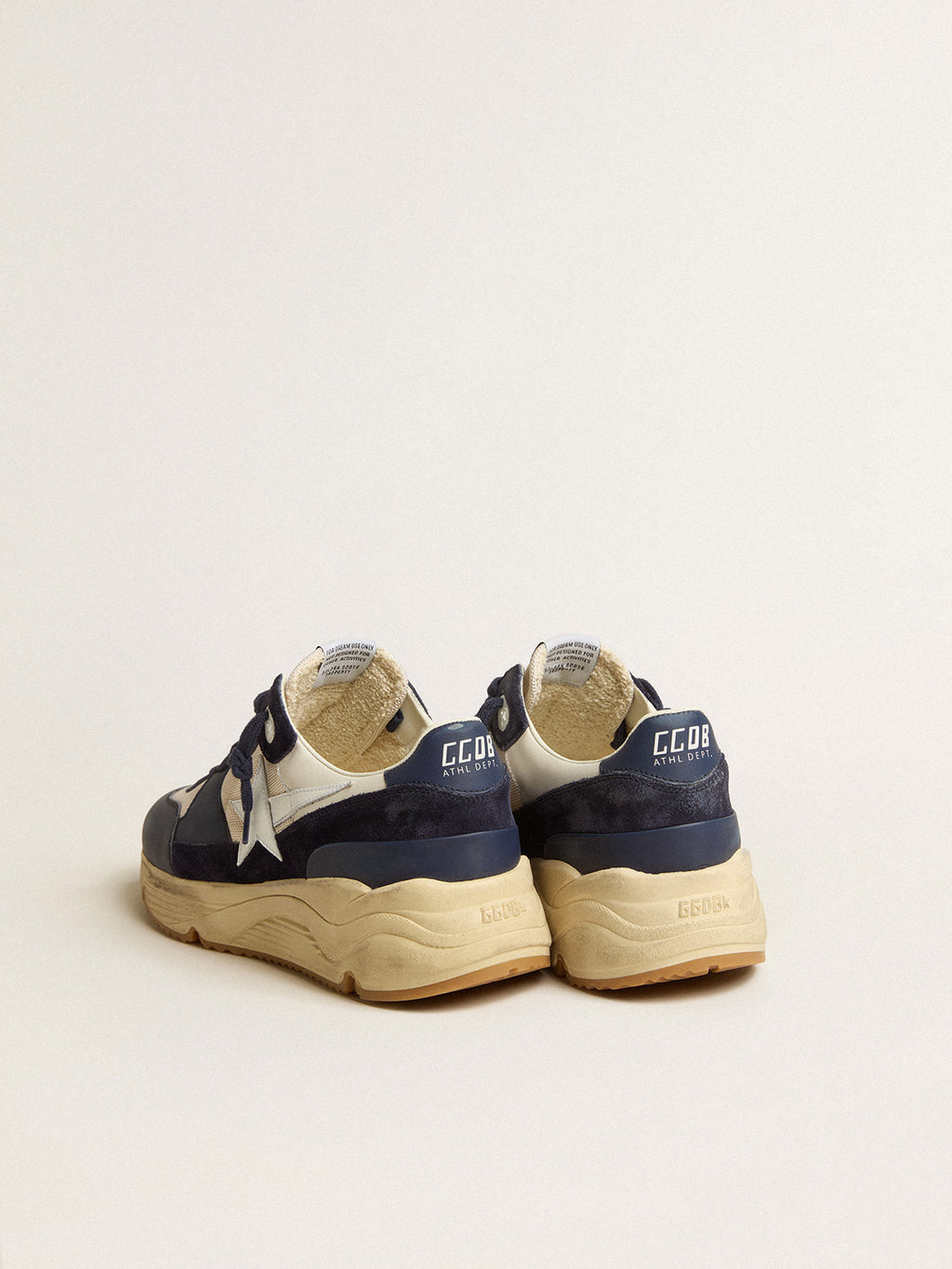 Running Sole in cream mesh and blue leather with a white leather star| Golden Goose