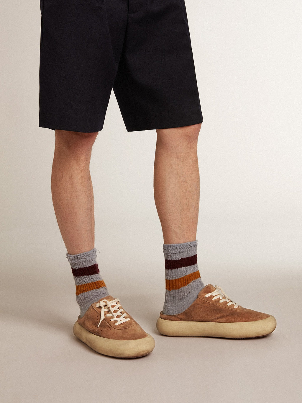 Men's Space-Star Sabots in tobacco suede with perforated star| Golden Goose