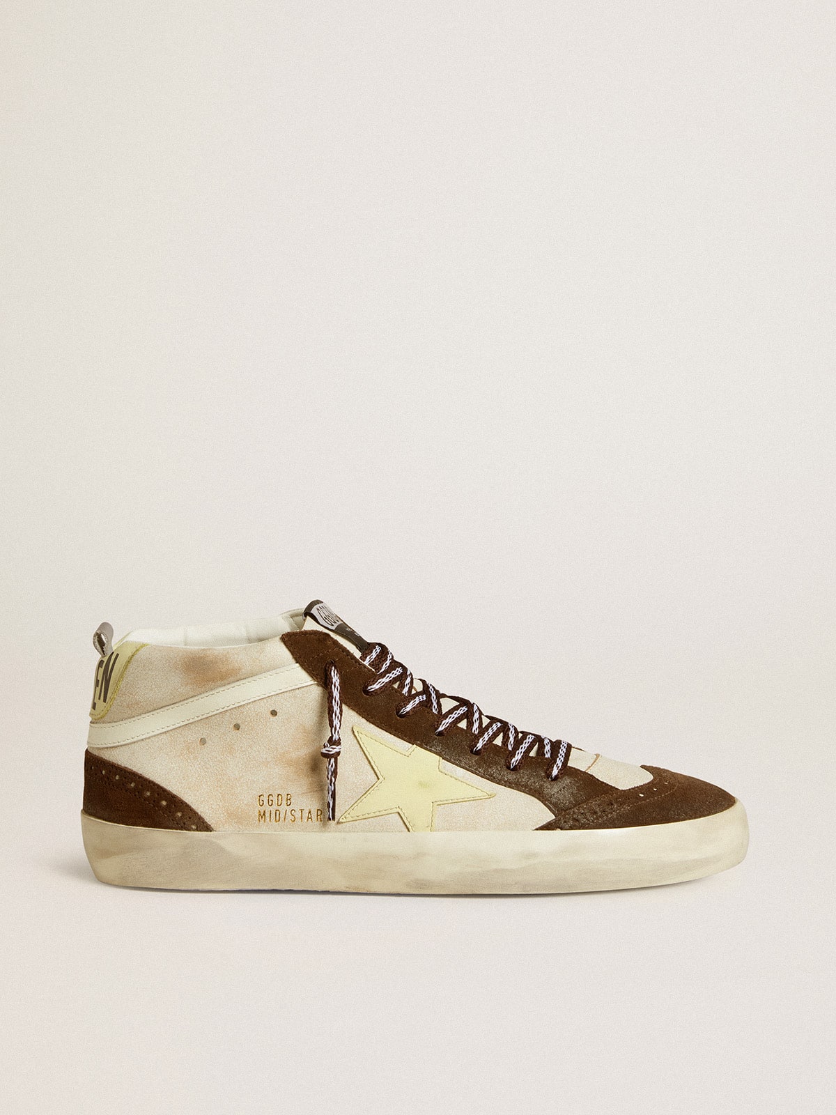 Men's Mid Star in beige glitter with yellow suede star and cotton flash| Golden Goose