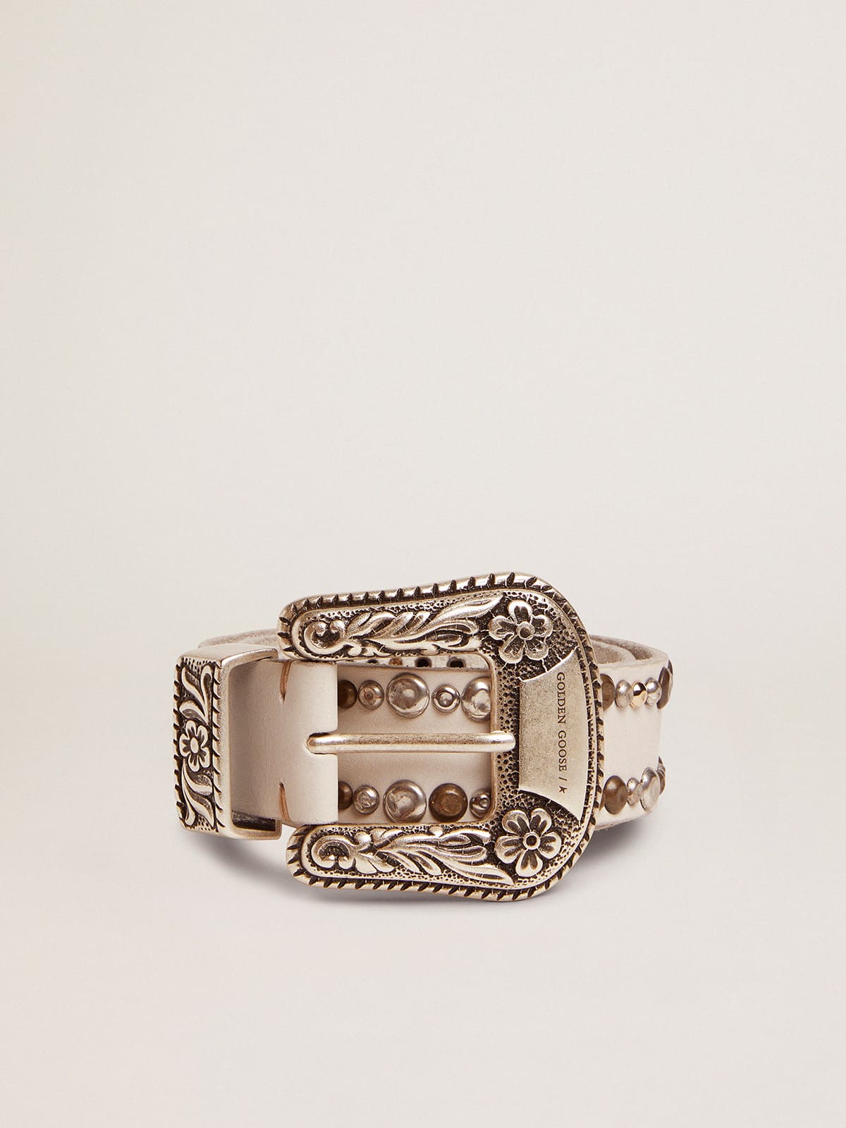 Women's belt in white leather with colored studs| Golden Goose