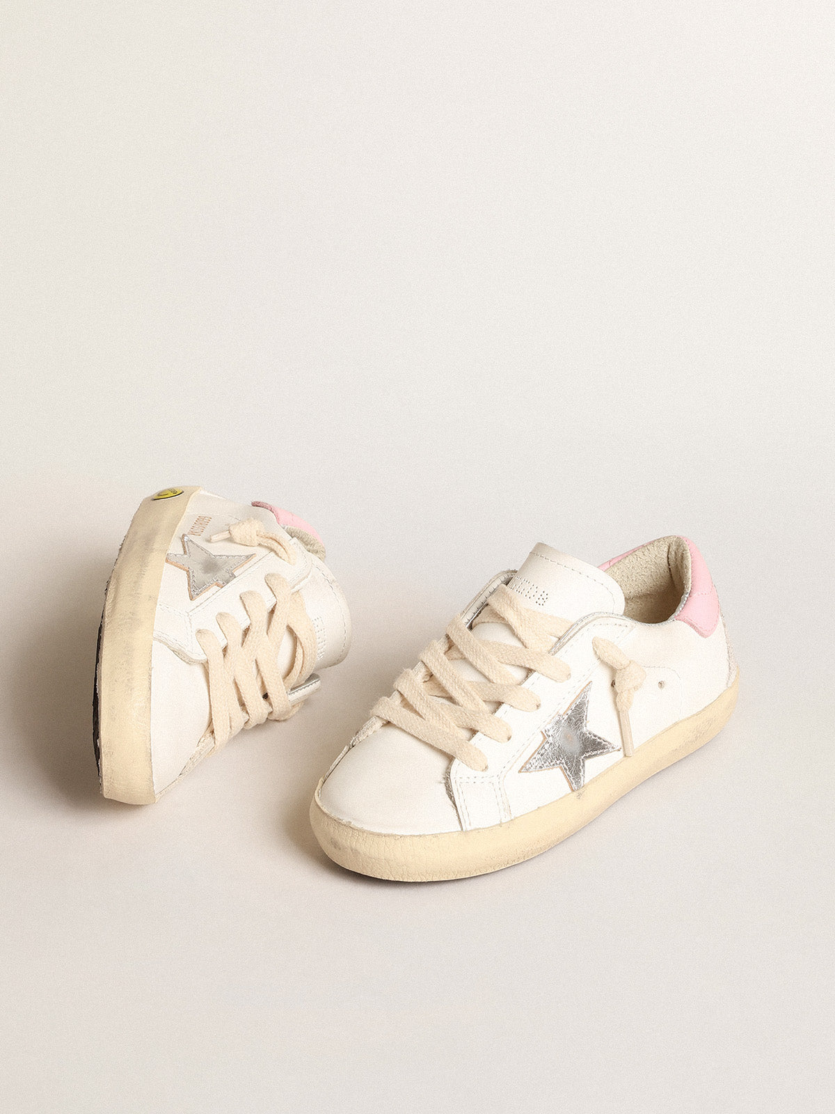 Super-Star Young with silver leather star and pink heel tab| Golden Goose