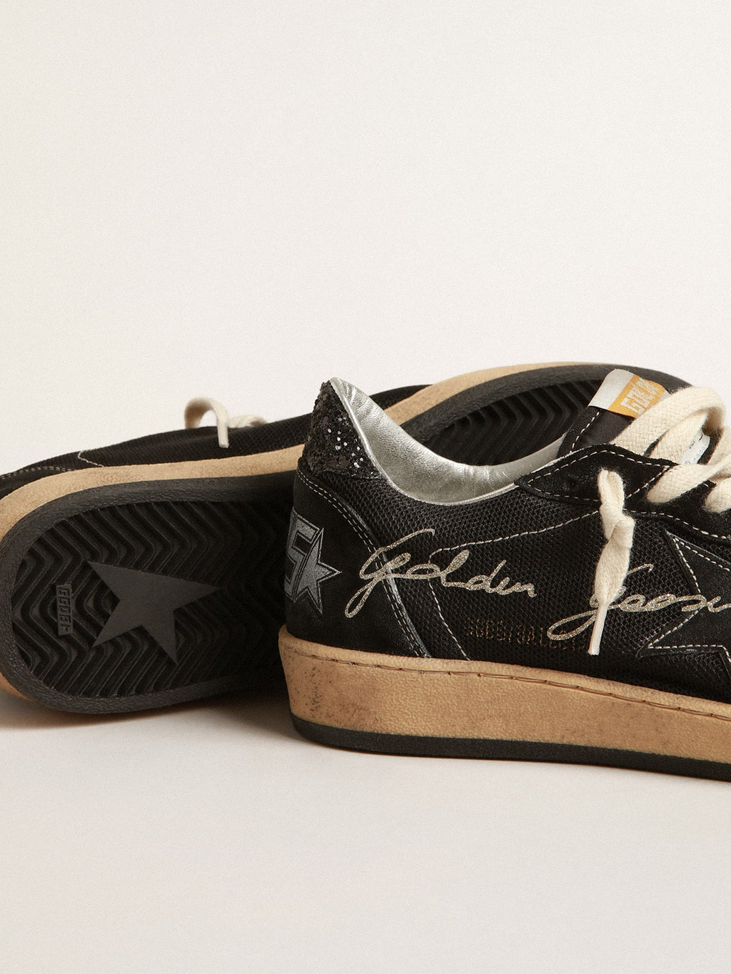 Ball Star in black mesh with black suede star| Golden Goose