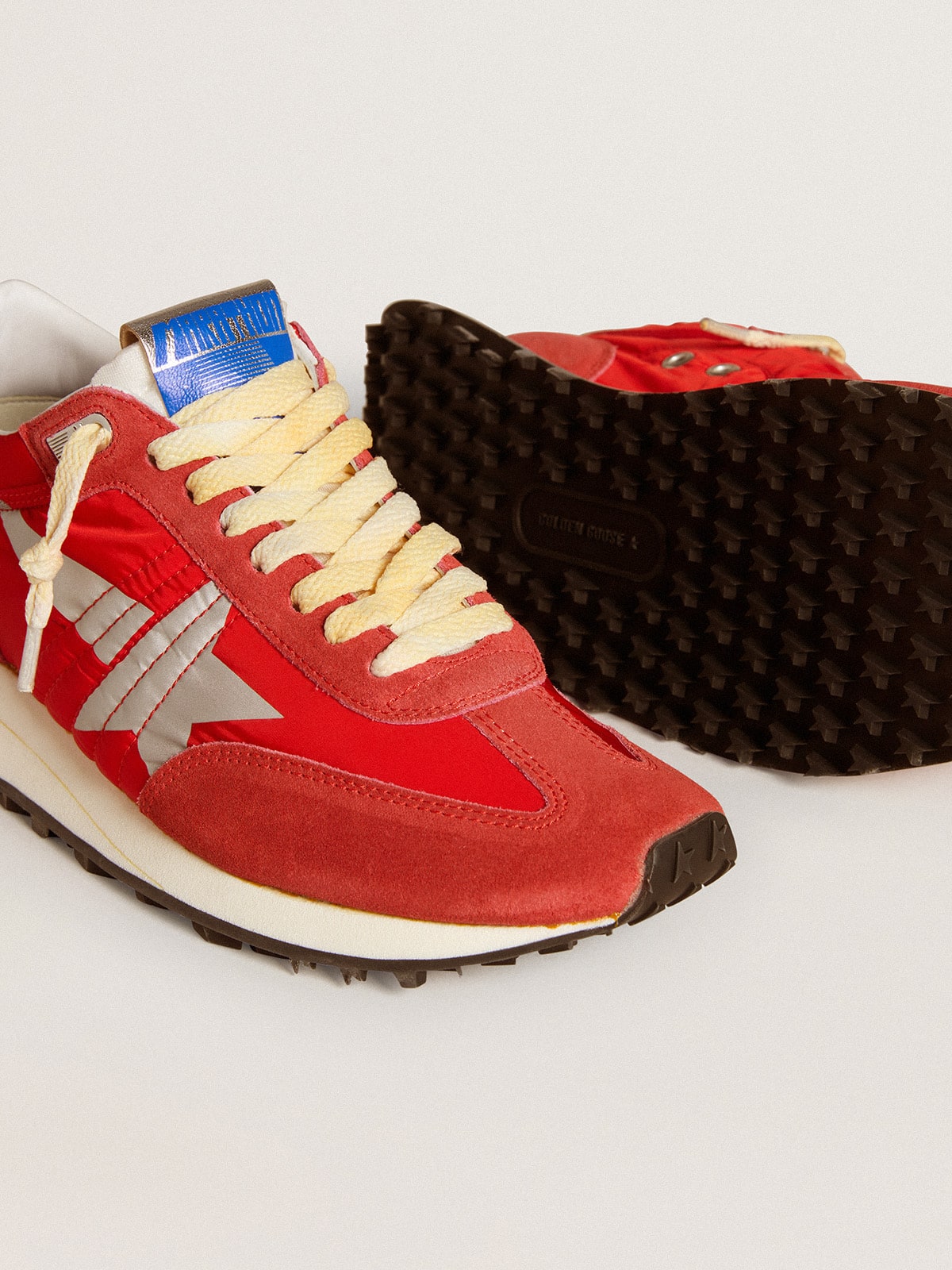 Women's Marathon with red nylon upper and silver star| Golden Goose