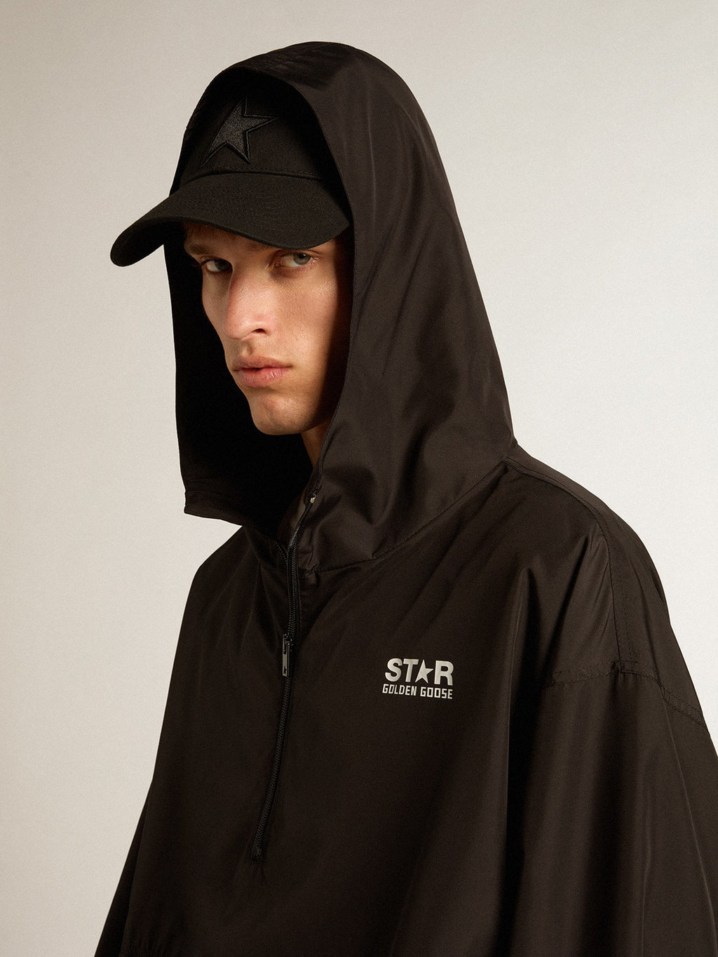 Black windbreaker with hood| Golden Goose