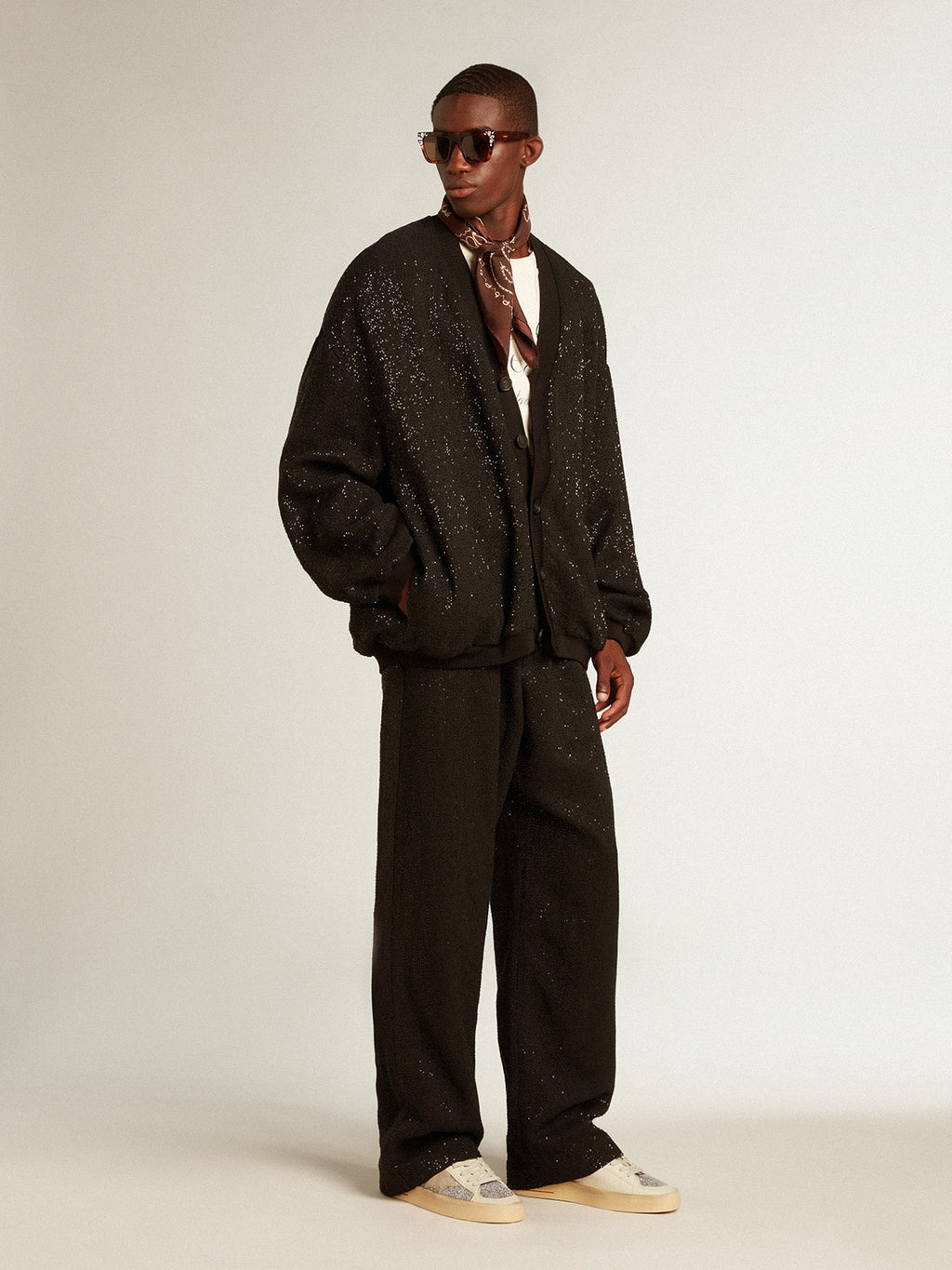 Men's black sequined cardigan-jacket