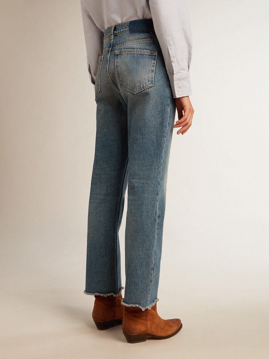 Women's cropped flared jeans with medium wash| Golden Goose